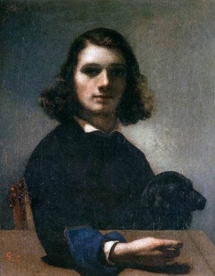 Self-Portrait with Black Bog 1842 by Gustave Courbet (1819-1877)  Location TBD